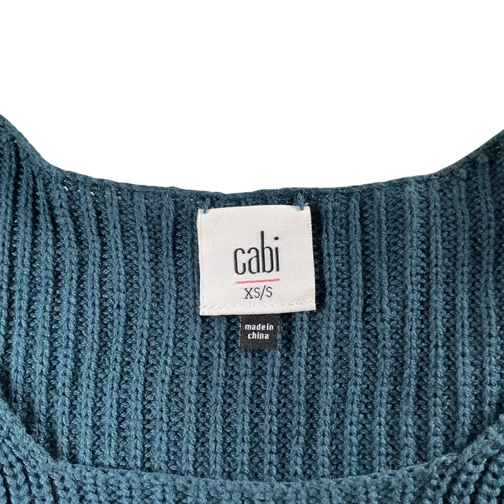 Cabi XS/S Blue Green Knit Poncho Top Sleeveless‎ Pockets Pullover Sweater Casual